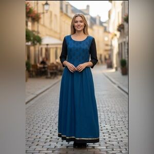 Elegant Blue and Black Women's Dress